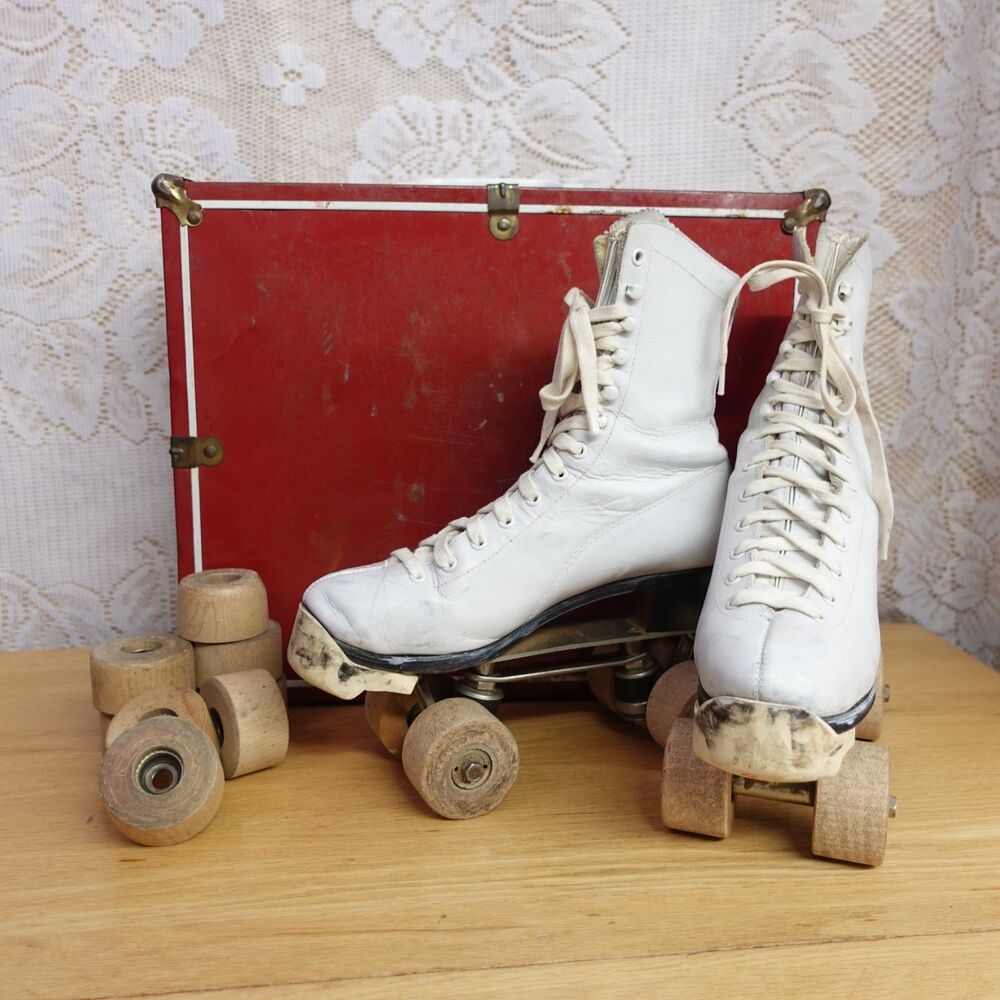 Vintage Chicago Rollers Skates Mens Sz 6 Cleveland Model 50 Plates Wood Wheels